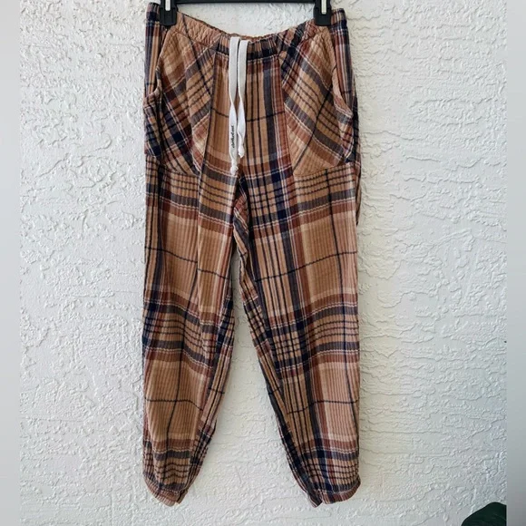 Aerie Plaid Brown Joggers, Size M - Picture 3 of 5